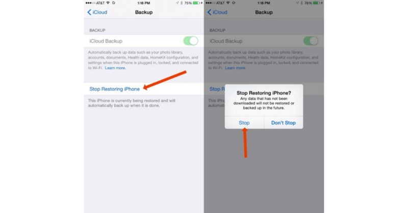 Reinitiate iCloud backup to resume download