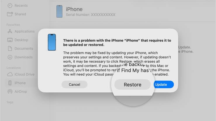 Restore erases and reinstalls iPhone software