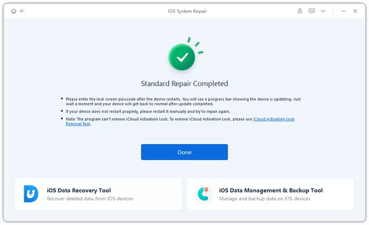 Start standard repair, device restarts automatically