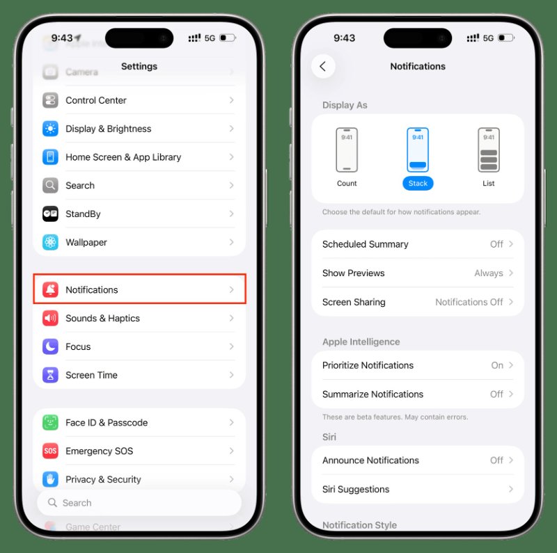 Check Notifications and Settings