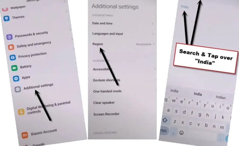 Change region to India in settings