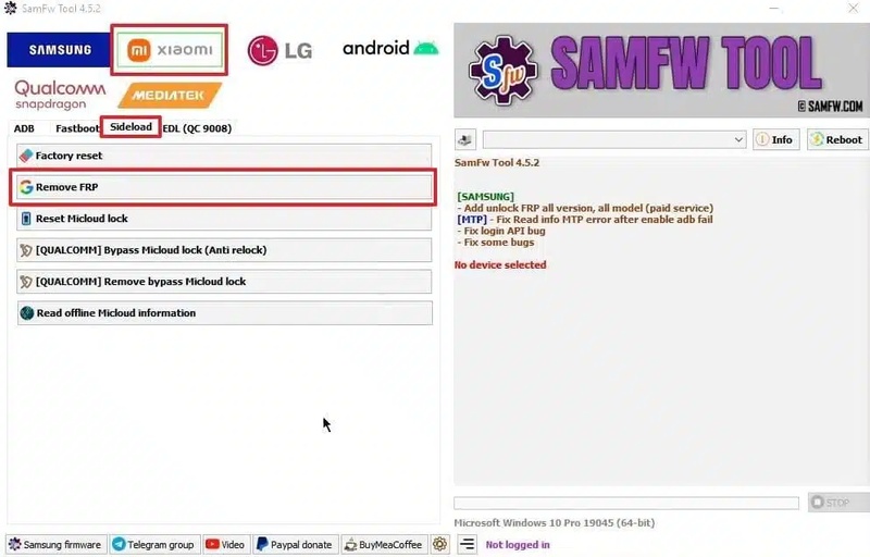 Click Remove FRP in SamFw Tool