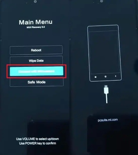 Connect phone via USB select Xiaomi