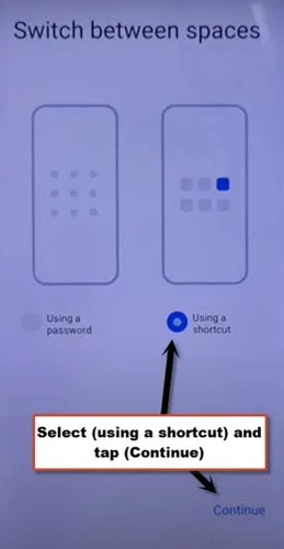 Continue using shortcut skip password setup