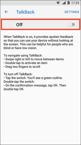 關閉 TalkBack 以正常導航並繞過 Google FRP
