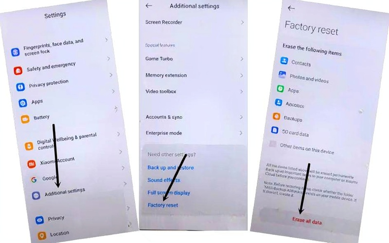 Factory reset and phone setup steps