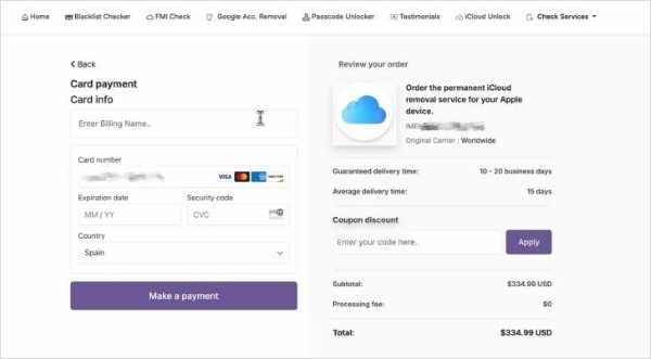 make payment and submit request