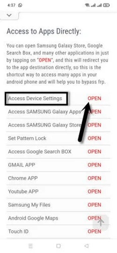 Scroll and tap Access Device Settings