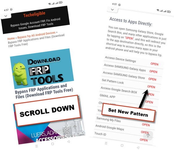 Scroll to apps set pattern lock