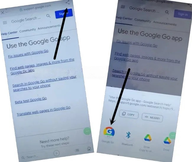 Share then search with Google Go