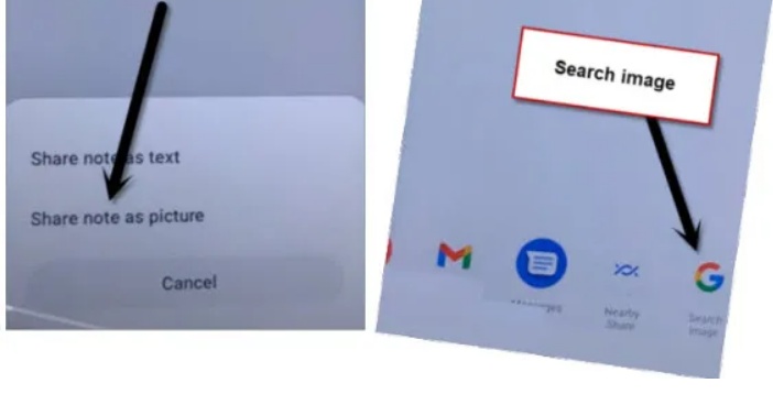 Sharing notes as picture for search