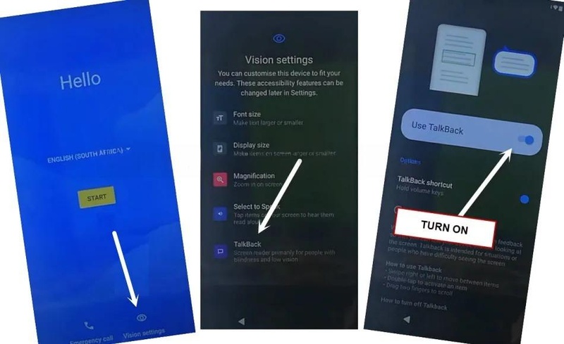 Swipe right and up for TalkBack menu