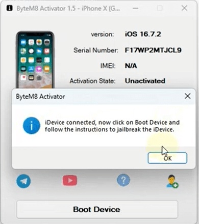 Tool starts jailbreak process automatically
