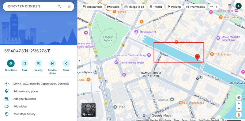 Coordinates 55.6798 12.5910