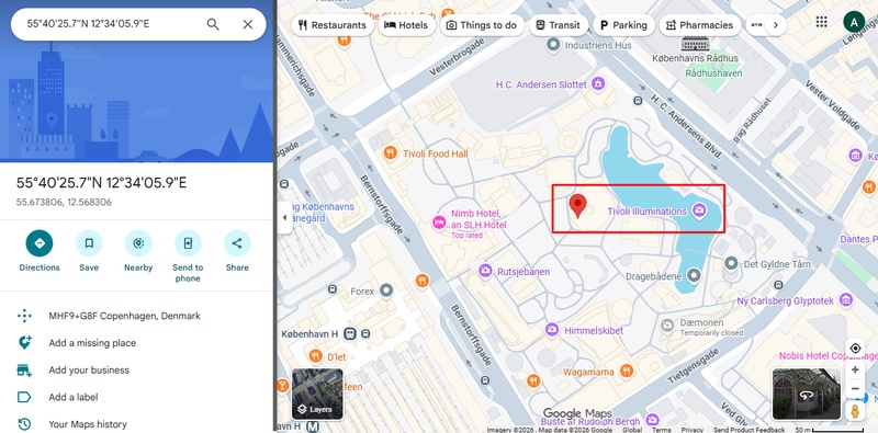 Map coordinates 55.6738 12.5683