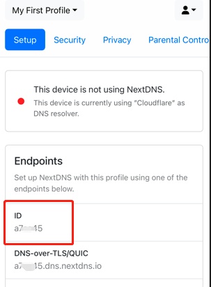 Mobile browser on nextdns.io page
