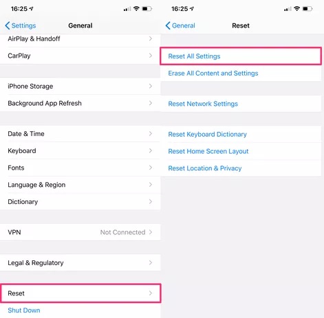 iphone reset all settings