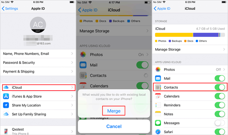 enabled contacts option in icloud