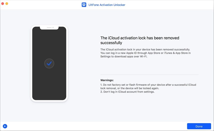 iCloudアクティベーションロックの解除が完了する