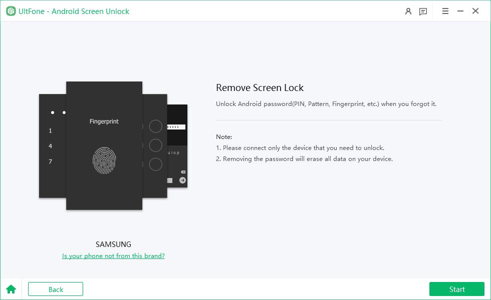 start to unlock any android phone