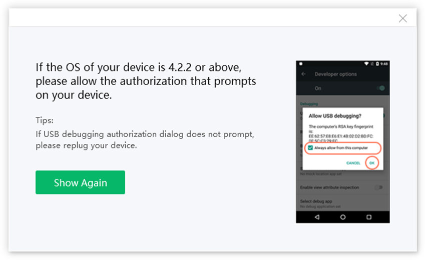 propmt de depuração usb no Android 4.2.2
