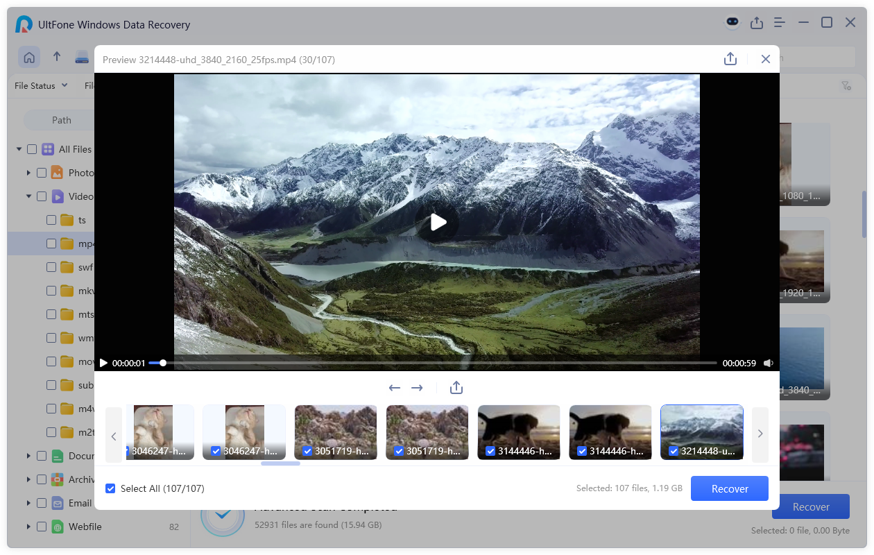 preview recoverable files