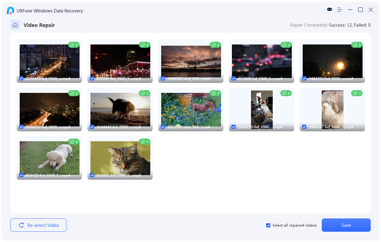 repaired videos successfully with ultfone
