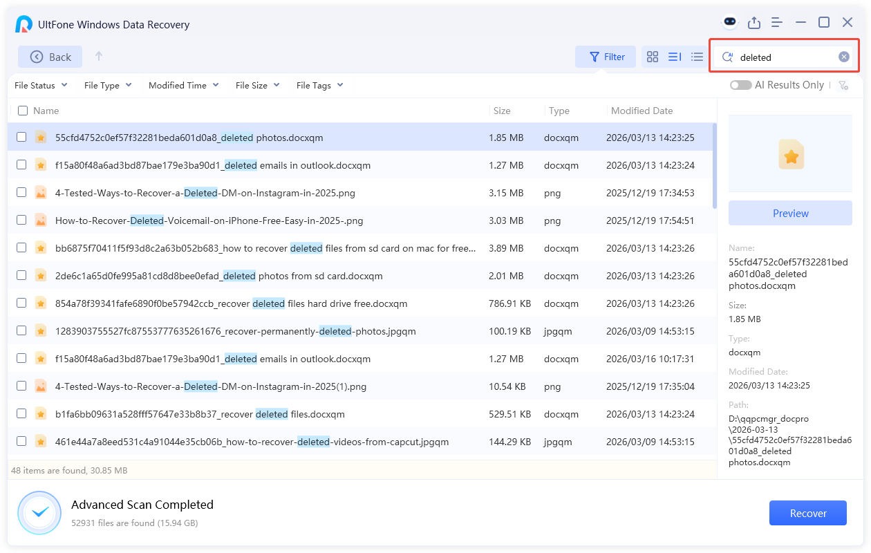search for specific files