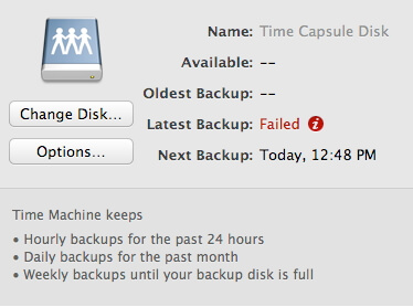alert message from time machine
