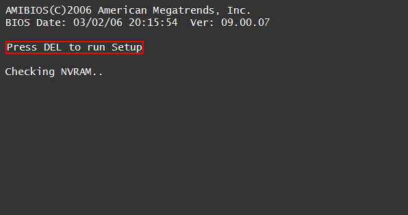 press del to enter setup