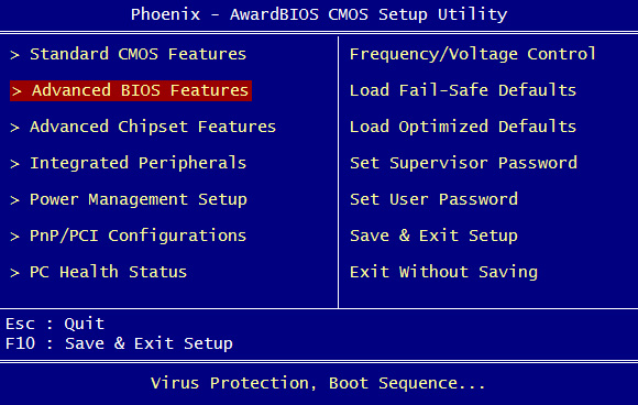 choose advance bios features