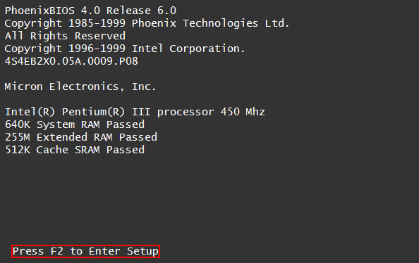 press f2 to enter bios
