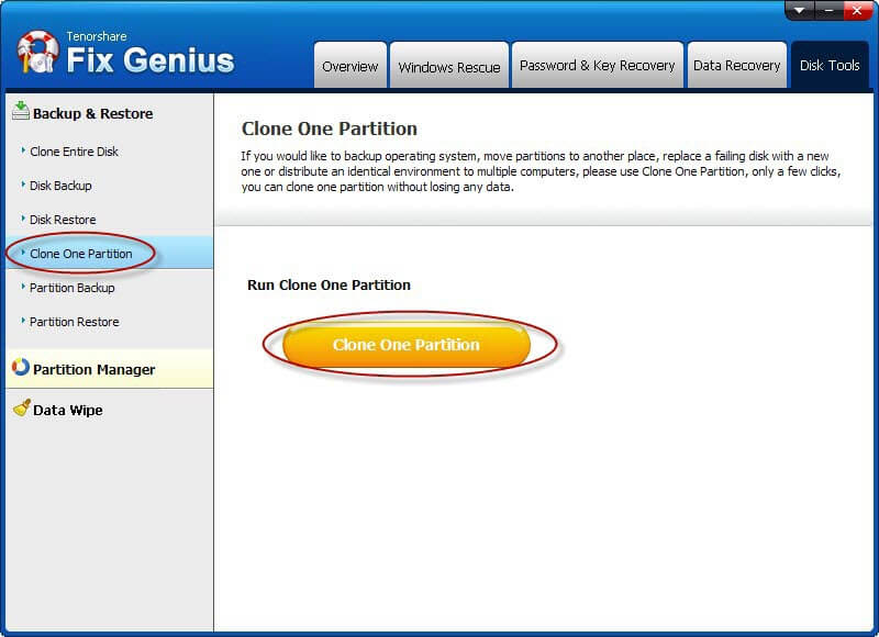 clone one partition