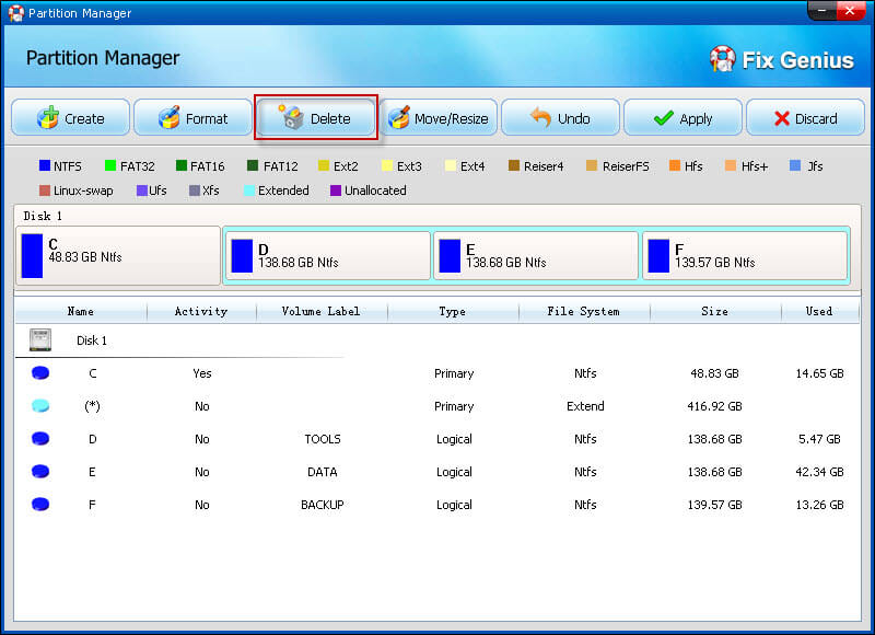 delete a partition