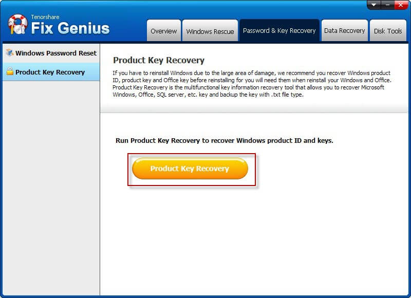 Product key recovery