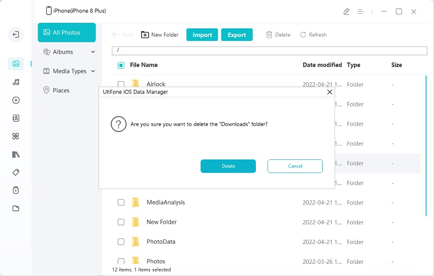 delete a folder in the file manager