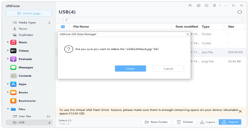 delete files from the virtual USB drive