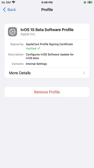 delete tvos 15 beta software profile