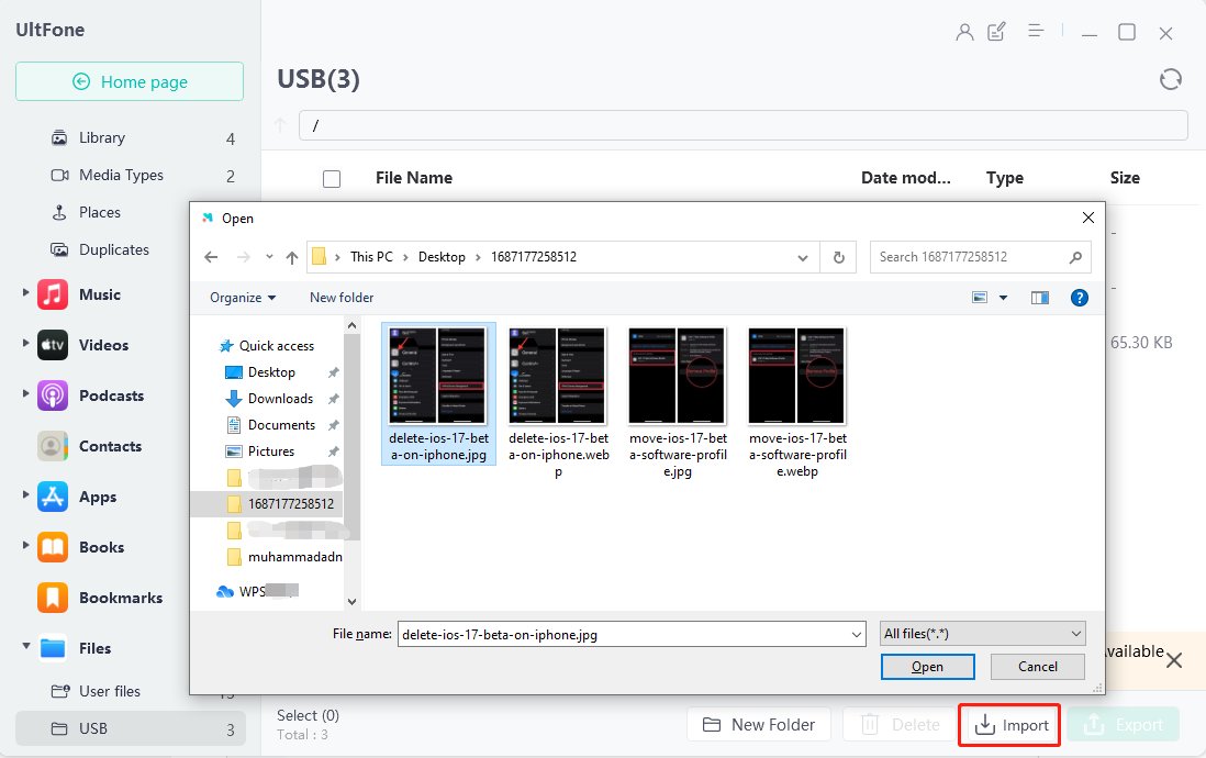 export files from the virtual USB drive