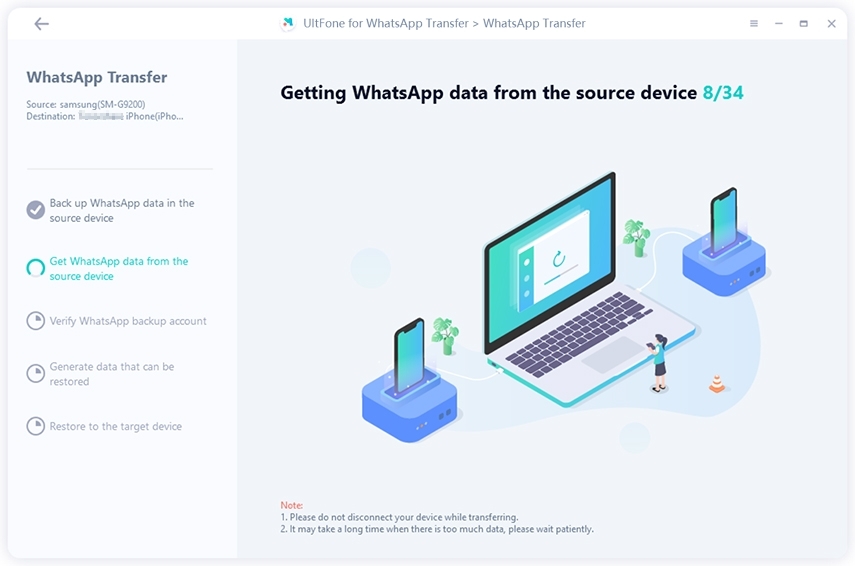 obtain whatsapp data from source device