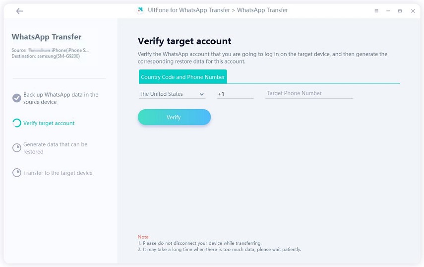 verify whatsapp account on target device