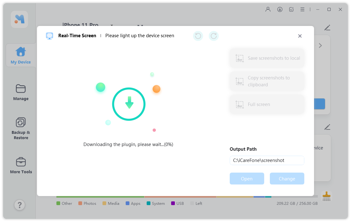 carica il plug-in dello schermo in tempo reale