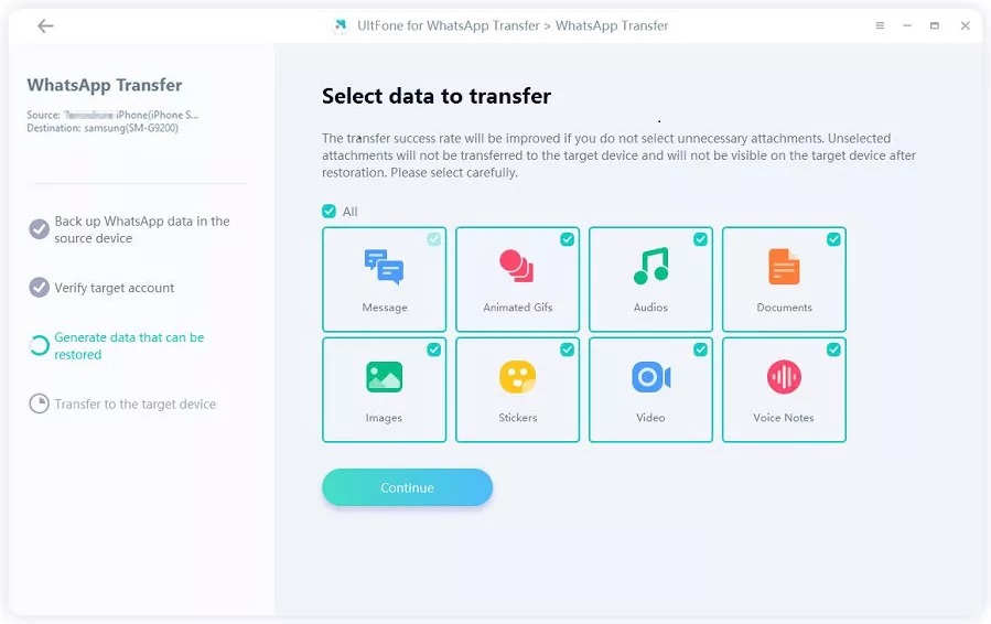 selecionar dados do whatsapp data para transferir para android