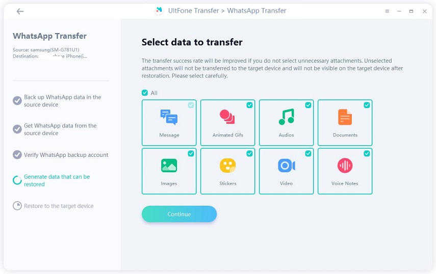 escolher tipos de dados quer transferir