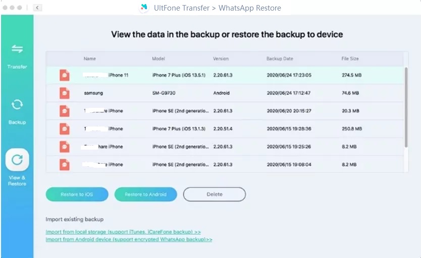 selecione o arquivo de backup para restaurar