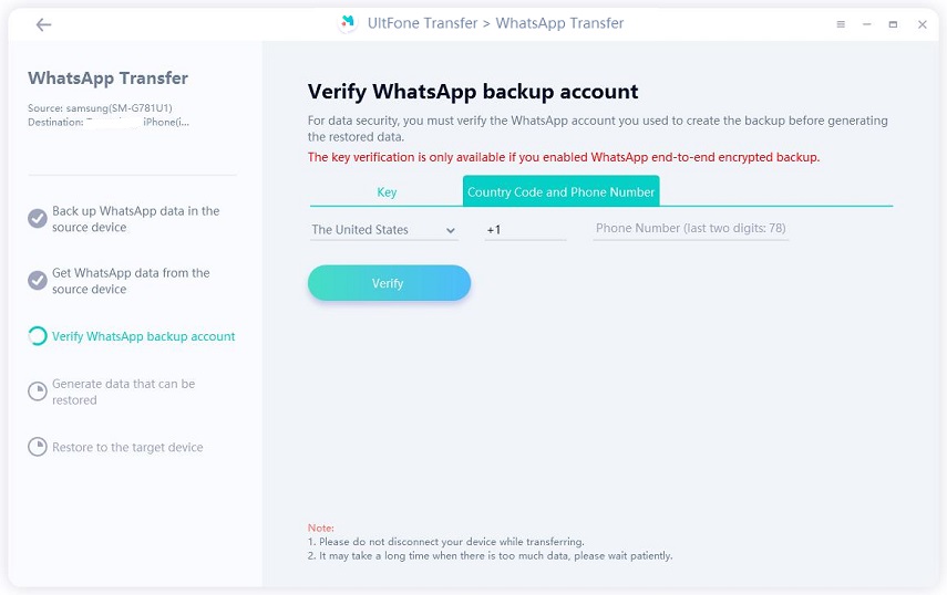 verify whatsapp backup account