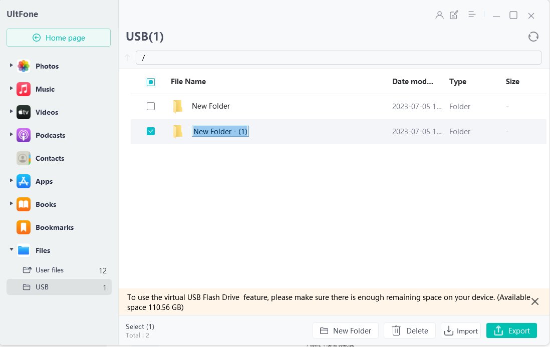 create a new folder in virtual usb drive