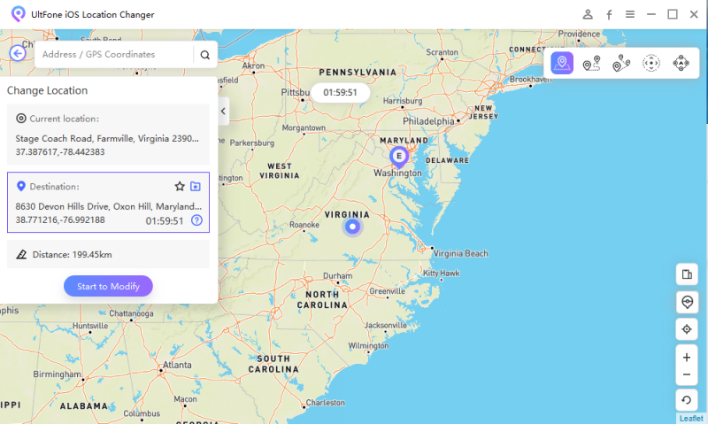 select a virtual address to start change the gps on iphone