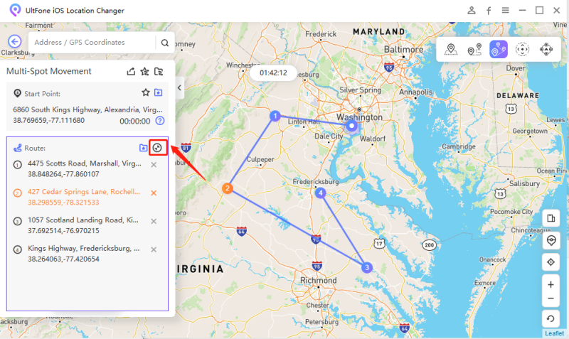 expand and collapse the route on ultfone ios location changer