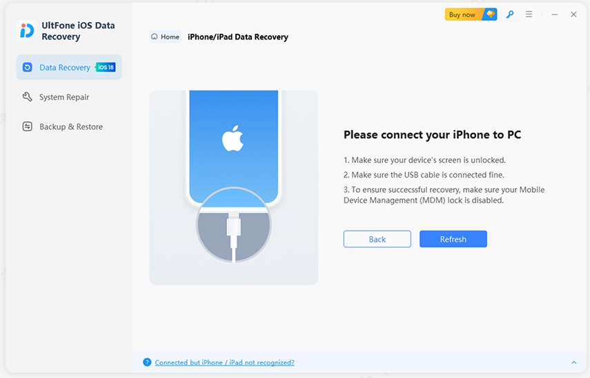 connect iphone with ultfone ios data recovery